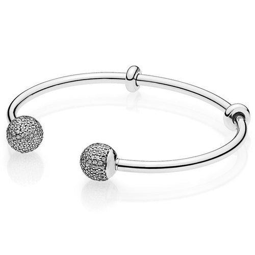 Cubic Zirconia Bangle Bracelet Fit Bead Charm 925 Sterling Silver Pandora Jewelry
