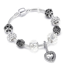 Load image into Gallery viewer, Silver Crystal Love Heart Charm Bracelet
