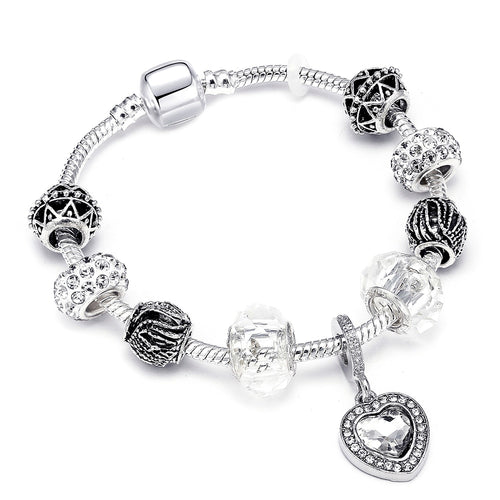Silver Crystal Love Heart Charm Bracelet