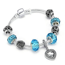 Load image into Gallery viewer, Silver Crystal Love Heart Charm Bracelet