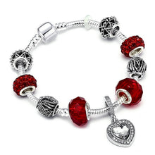 Load image into Gallery viewer, Silver Crystal Love Heart Charm Bracelet
