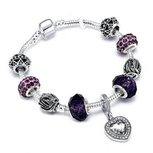 Load image into Gallery viewer, Silver Crystal Love Heart Charm Bracelet