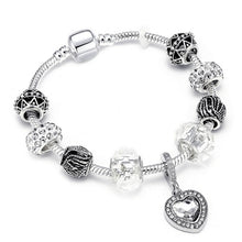 Load image into Gallery viewer, Silver Crystal Love Heart Charm Bracelet