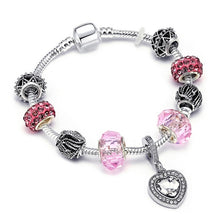 Load image into Gallery viewer, Silver Crystal Love Heart Charm Bracelet